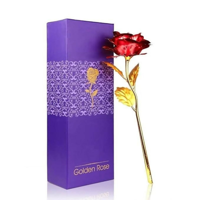 24K Gold Plated Rose  Red Artificial Golden Rose with Gift Box for Valentine, Anniversary & Decoration