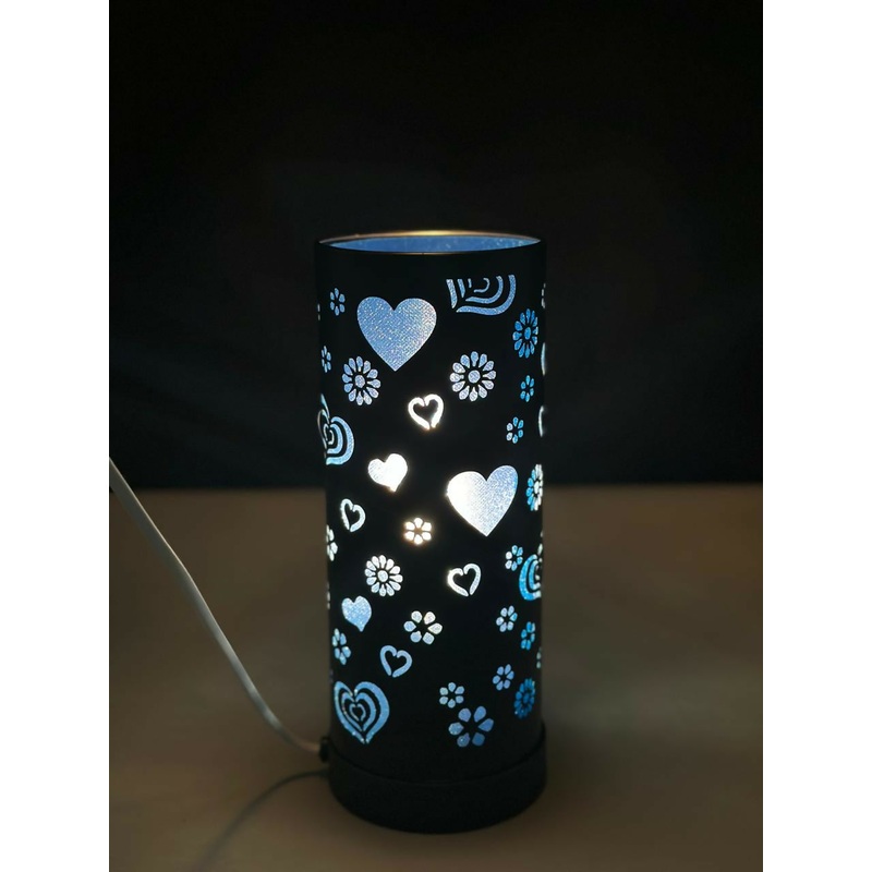 Blossom Hearts Mood Lamp Blue Modern Creative Personality Carved Beautiful Butterfly Pattern Cloth Cover Wrought Iron Chassis Strong and Durable Living Room Study Bedroom Bedside Home Decoration Desk Lamp Decorative