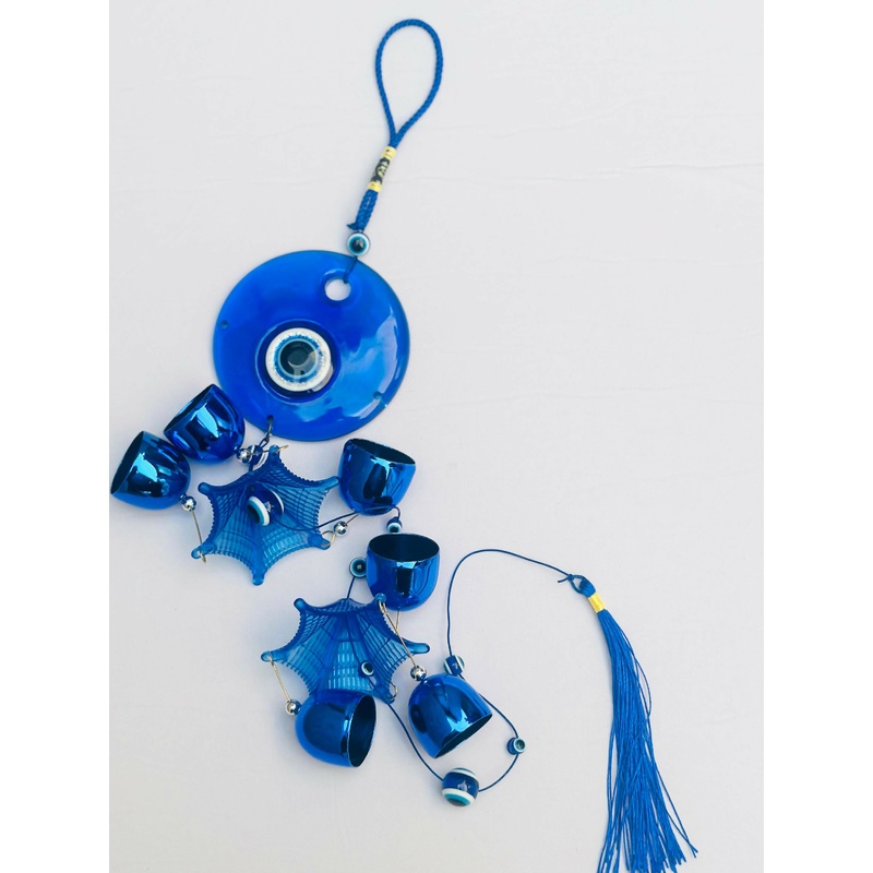 Blue Evil Eye Wind Chime with Bells  Hanging Decor for Home & Protection
