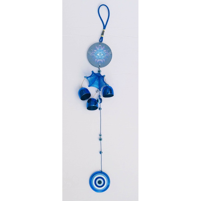 Blue Evil Eye Wind Chime with Bells  Metal Hanging Feng Shui Charm for Protection & Home Decor