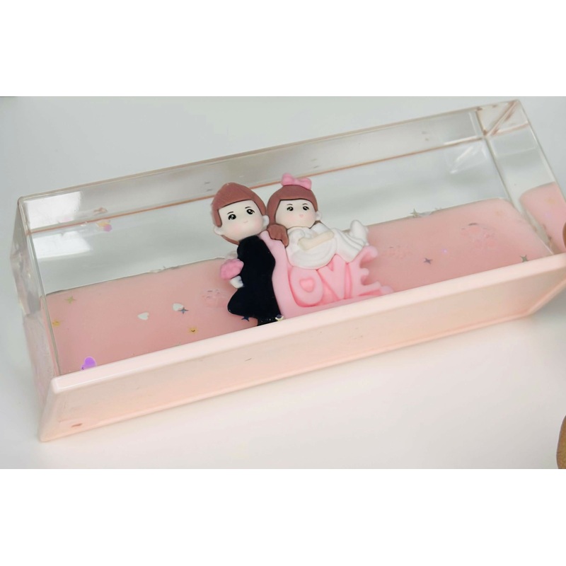 BlushBride Keepsake Box Acrylic Liquid Motion Teddy Love Sign Block | Valentine’s Day Gift | Romantic Desk Showpiece | Clear Decorative Display with Floating Glitter & Teddy Love Design