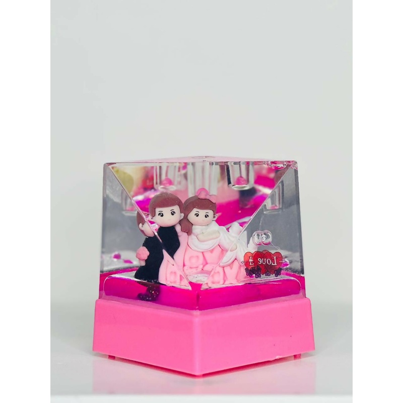BlushLove Crystal Cube Acrylic Liquid Motion Teddy Love Sign Block | Valentine’s Day Gift | Romantic Desk Showpiece | Clear Decorative Display with Floating Glitter