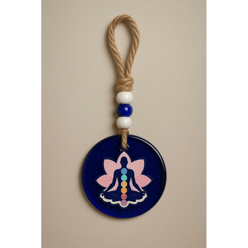 Chakra Meditation Wall Hanging  7 Chakra Symbol Decor with Rope Loop and Beads