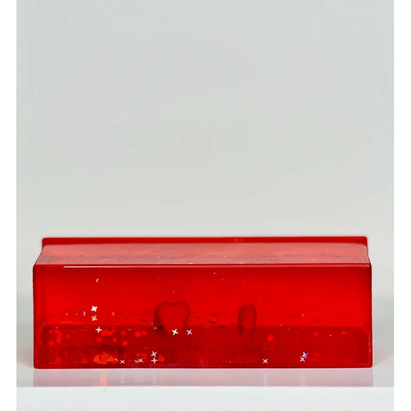 Crimson Heart Glow Block Acrylic Liquid Motion Teddy Love Sign Block | Valentine’s Day Gift | Romantic Desk Showpiece | Clear Decorative Display with Floating Glitter & Love Design