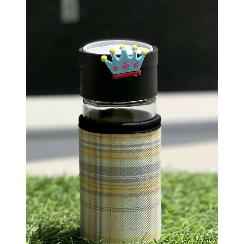 CrownSip Glass Bottle  Cute Travel Water Bottle with Fabric Sleeve & Crown Lid