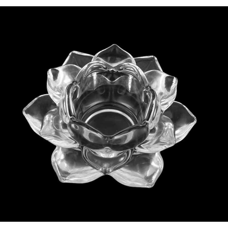 Crystal Lotus Tealight Holder  Transparent Glass Candle Stand for Home Decor & Puja