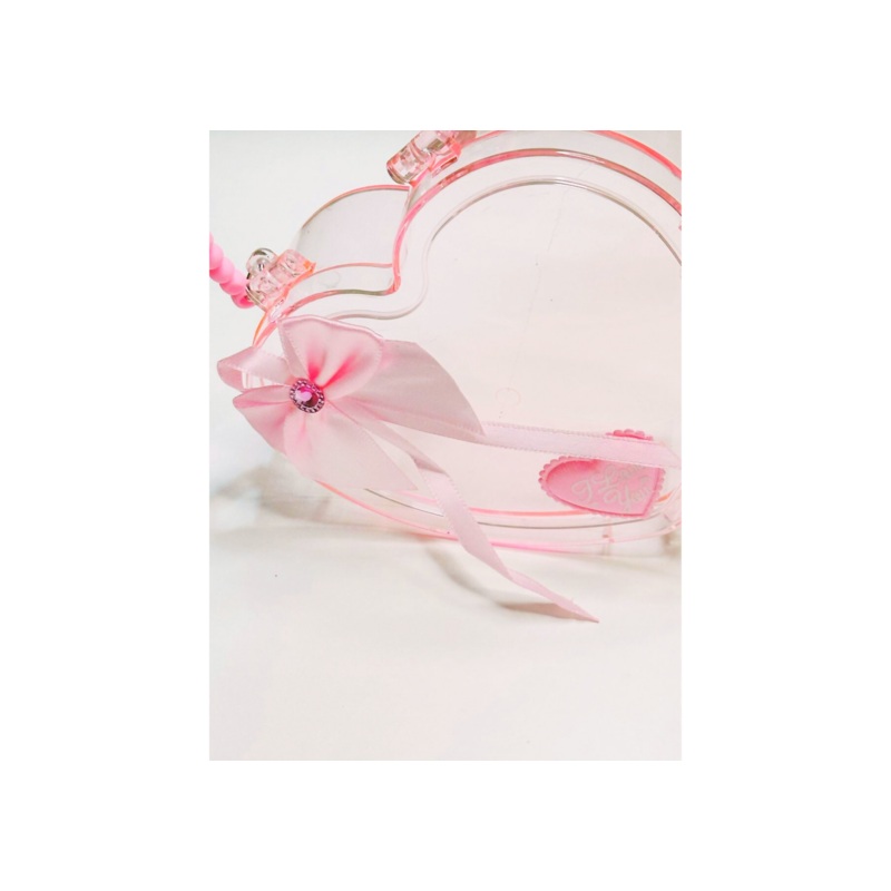 Elegant Heart shaped transparent jewellery bag (PINK) Heart-shaped Stationery Storage Box Pp Material Makeup Case Sturdy and Smooth Present