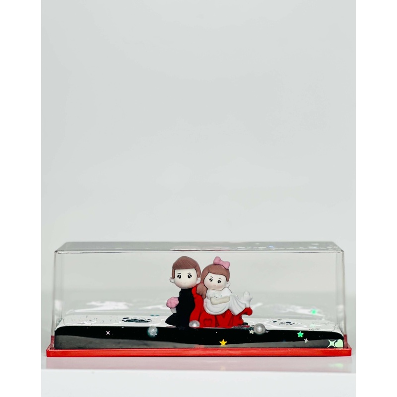 Eternal Embrace Love Box Acrylic Liquid Motion Teddy Love Sign Block | Valentine’s Day Gift | Romantic Desk Showpiece | Clear Decorative Display with Floating Glitter & Teddy Love Design