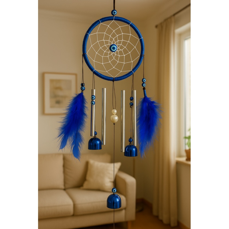 Evil Eye Dreamcatcher Wind Chime  Royal Blue Harmony