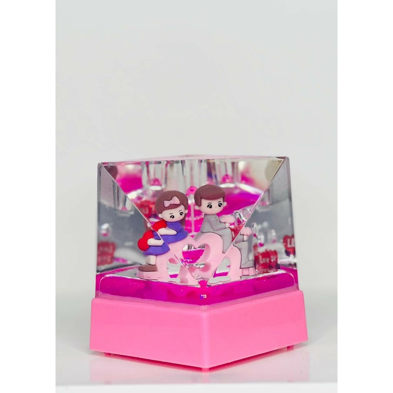 LoveNest Crystal Couple Cube Acrylic Liquid Motion Teddy Love Sign Block | Valentine’s Day Gift | Romantic Desk Showpiece | Clear Decorative Display with Floating Glitter