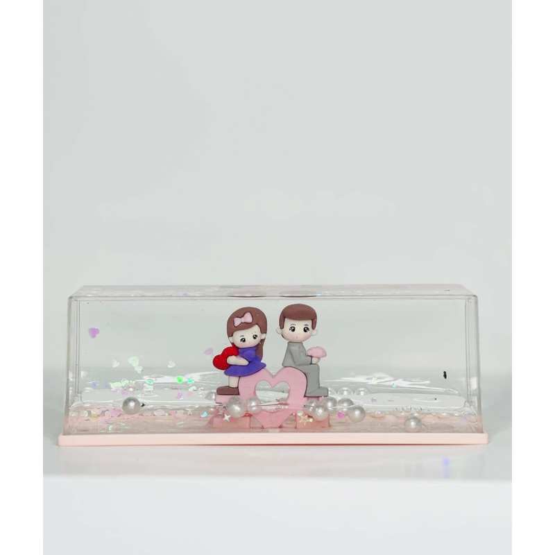 PearlLove Couple Dome Acrylic Liquid Motion Teddy Love Sign Block | Valentine’s Day Gift | Romantic Desk Showpiece | Clear Decorative Display with Floating Glitter & Teddy Love Design