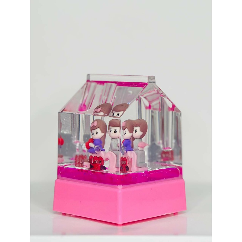 Pink Promise Love Cube Acrylic Liquid Motion Teddy Love Sign Block | Valentine’s Day Gift | Romantic Desk Showpiece | Clear Decorative Display with Floating Glitter