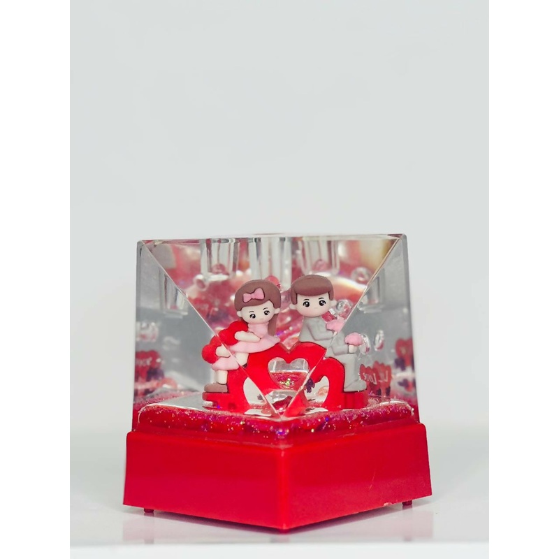 RubyHeart Crystal Cube Acrylic Liquid Motion Teddy Love Sign Block | Valentine’s Day Gift | Romantic Desk Showpiece | Clear Decorative Display with Floating Glitter