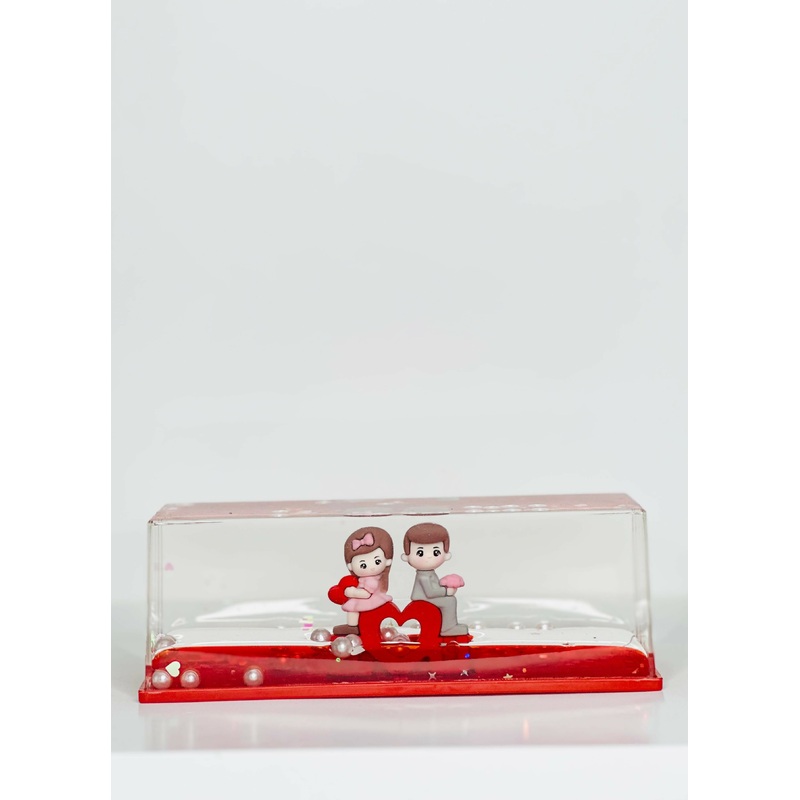 SweetHeart Love Bench Acrylic Liquid Motion Teddy Love Sign Block | Valentine’s Day Gift | Romantic Desk Showpiece | Clear Decorative Display with Floating Glitter & Teddy Love Design