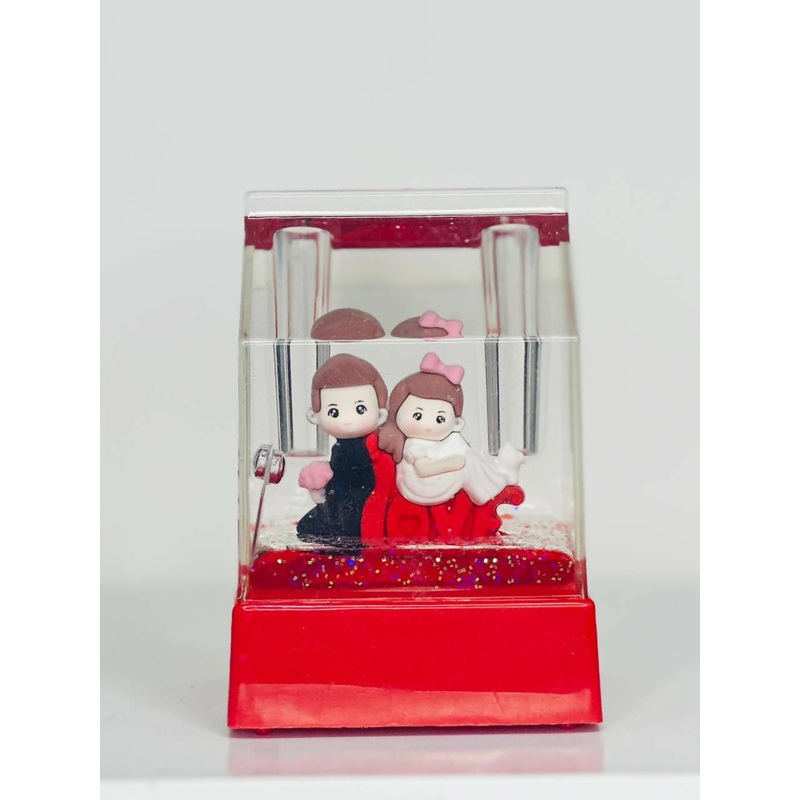TrueBond Couple Crystal Block Acrylic Liquid Motion Teddy Love Sign Block | Valentine’s Day Gift | Romantic Desk Showpiece | Clear Decorative Display with Floating Glitter