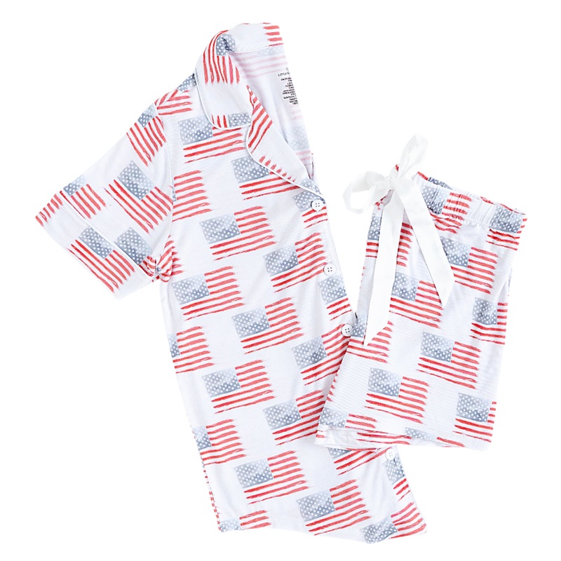 American Flag Womens Button Down Short Set