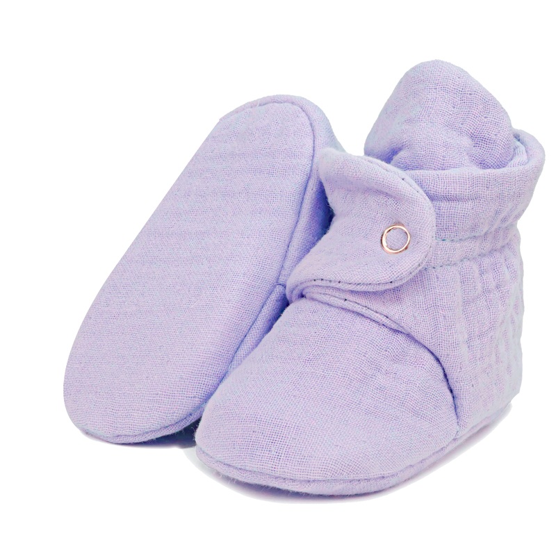 Muslin Stay On Baby Booties Lilac