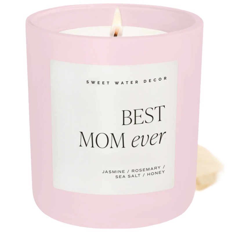 Best Mom Ever Soy Candle – Pink Matte Jar – 15 oz (Wildflowers and Salt)