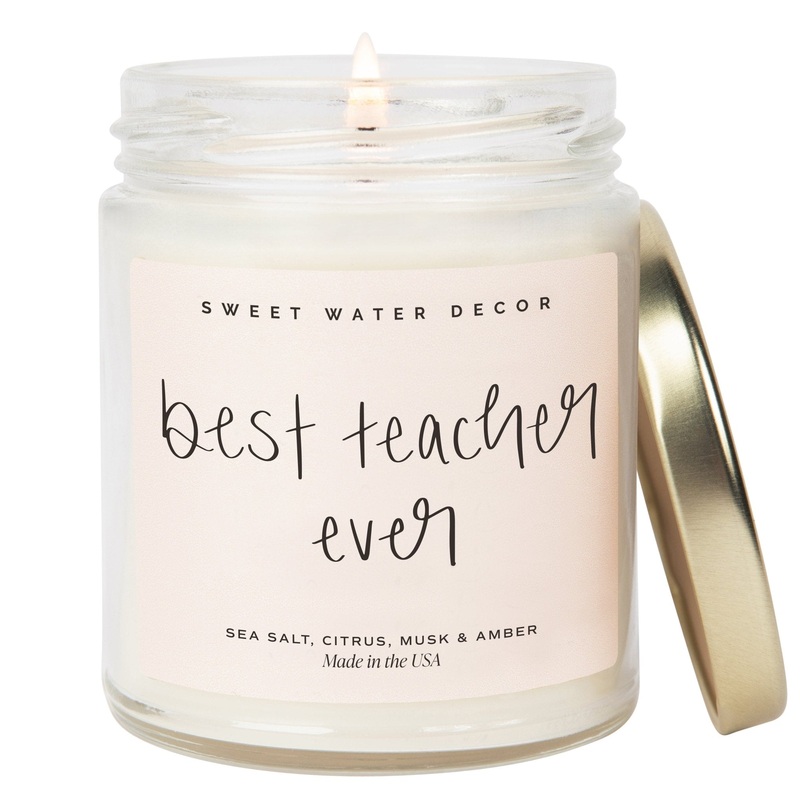 Best Teacher Ever Soy Candle – Clear Jar – 9 oz (Salt and Sea)