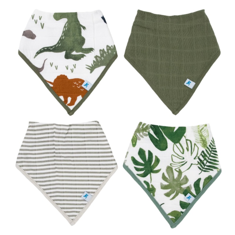 Cotton Muslin + Fleece Bandana Bib 4 Pack – Dino Friends
