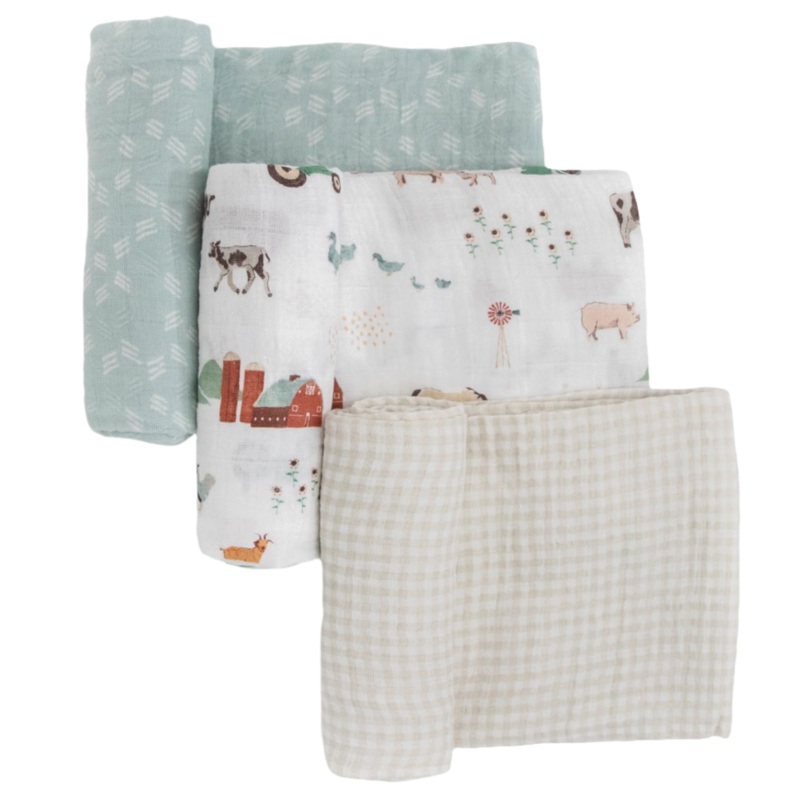 Cotton Muslin Swaddle Blanket 3 Pack – Farmyard