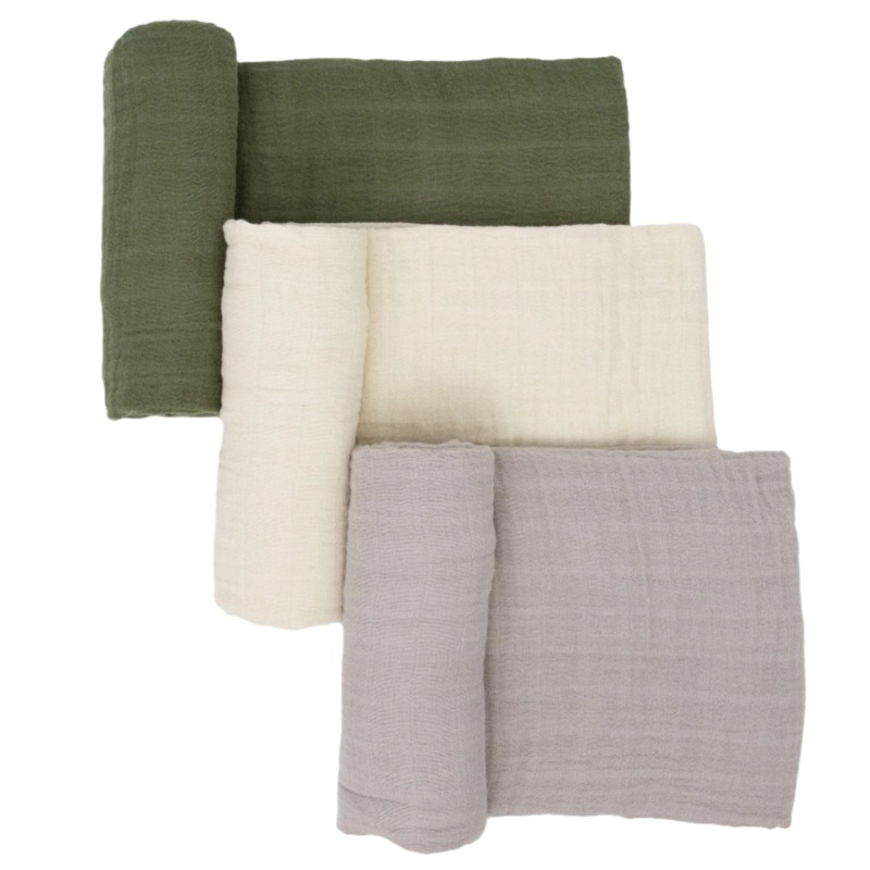 Cotton Muslin Swaddle Blanket 3 Pack – Fern 2