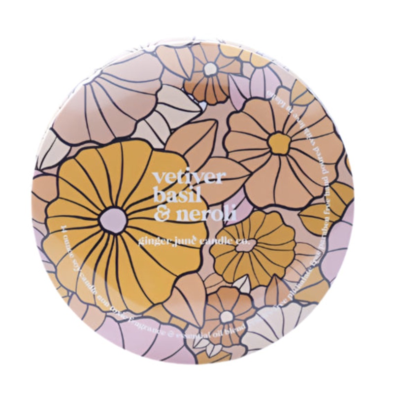 Floral Tin: Vetiver + Basil + Neroli 14 oz Candle