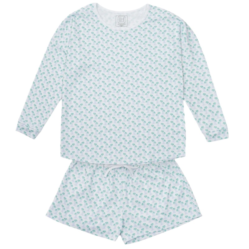 Anna Women’s Longsleeve Top Short Set – Palm Tree Isle Blue
