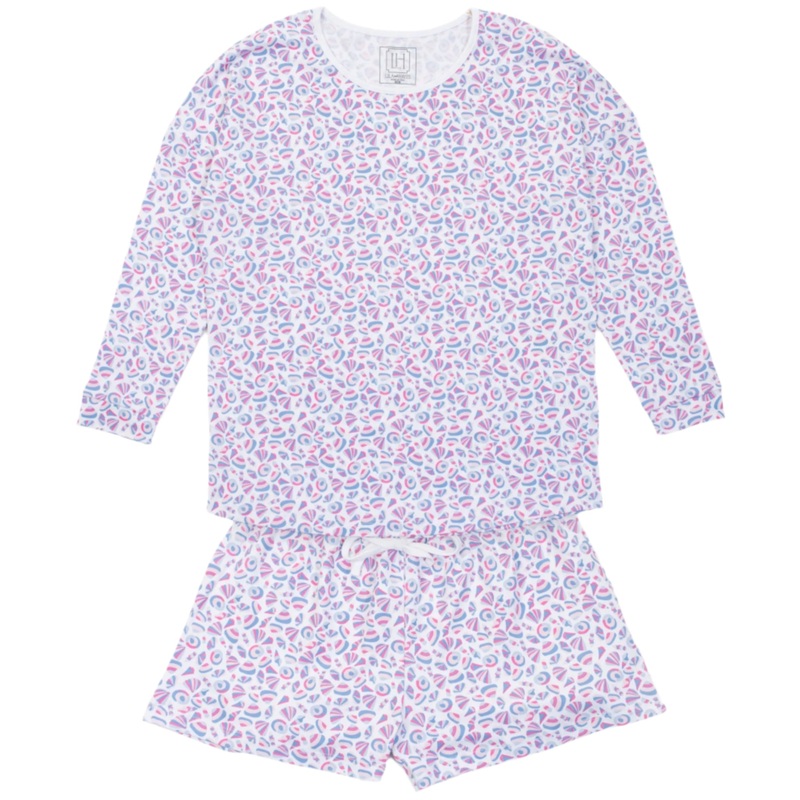 Anna Women’s Longsleeve Top Short Set – Seashells on the Seashore