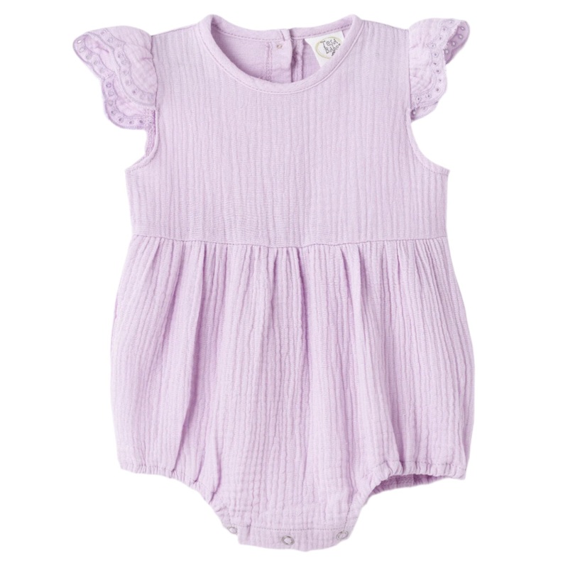 Baby Girl Gauze Bodysuit w/Eyelet Flutter Sleeves
