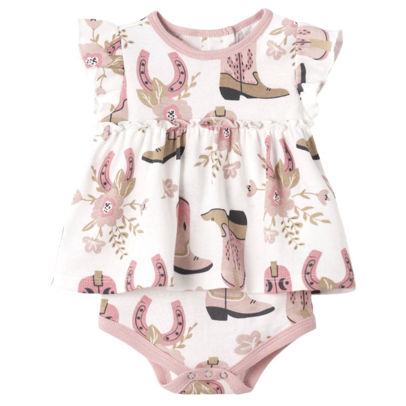 Cowgirl Boots Cotton Skirted Bodysuit