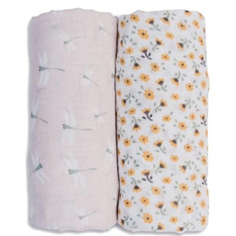 Cotton Swaddle 2 Pack – Vintage Floral & Dragonfly