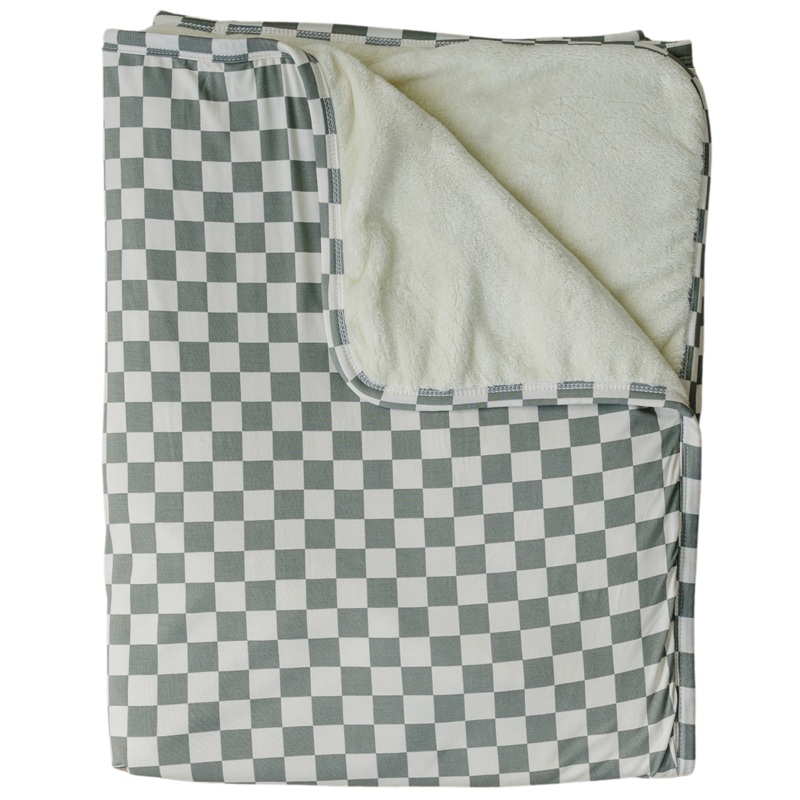 Light Green Checkered Bamboo Fleece Quilt