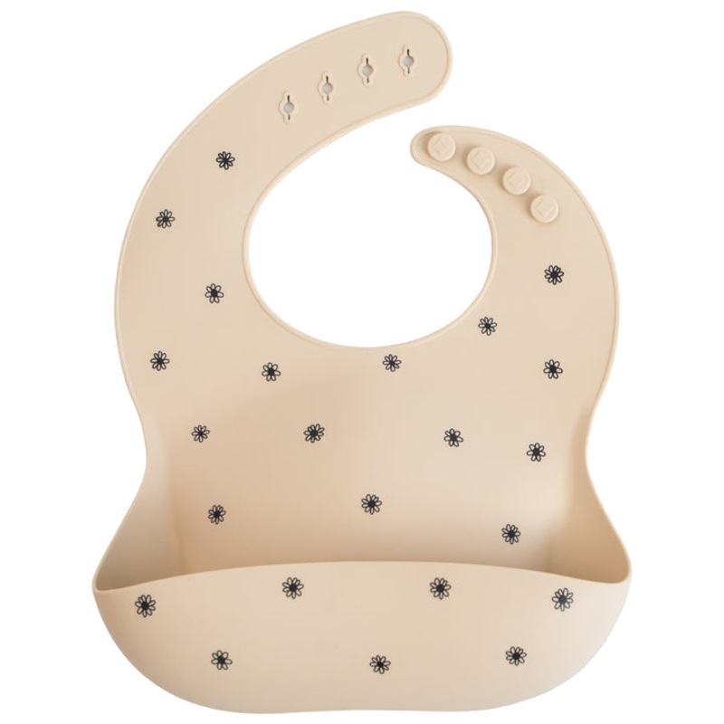 Silicone Baby Bib – Black Daisy
