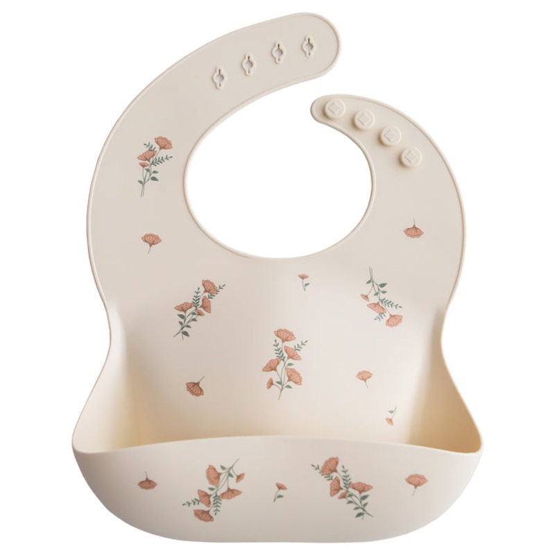 Silicone Baby Bib – Pink Flowers