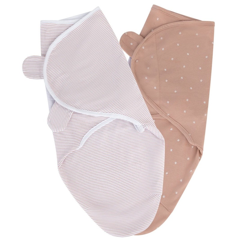 Adjustable Swaddle Blanket – Mauve Tulips & Stripes