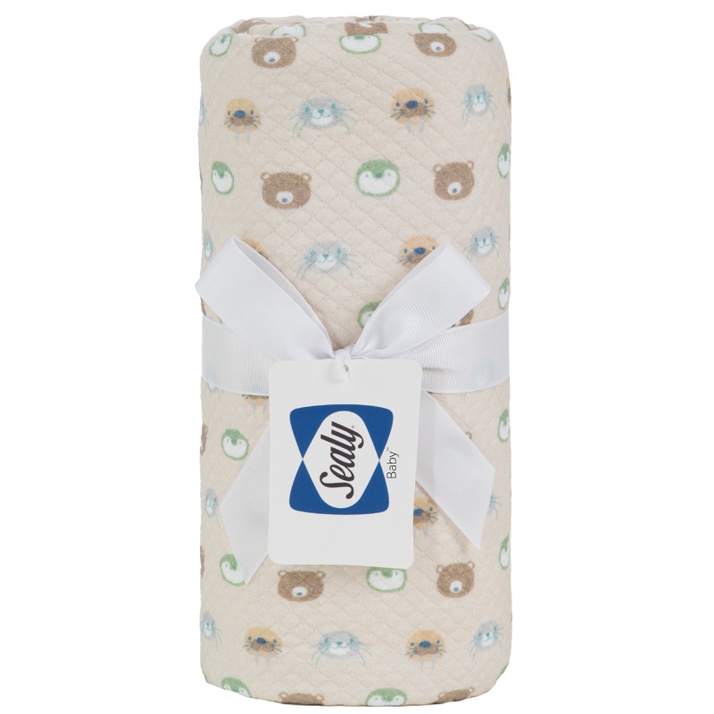Sealy Baby Printed Knit Blanket – Beige Animal Faces