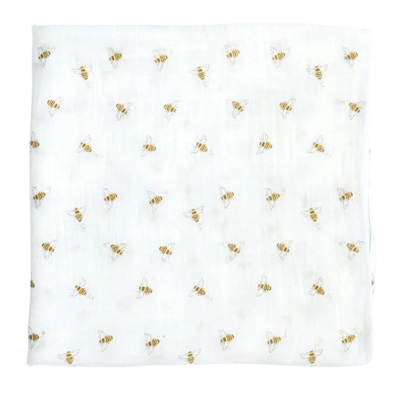 Bamboo Muslin Swaddle Blanket in Busy Bees