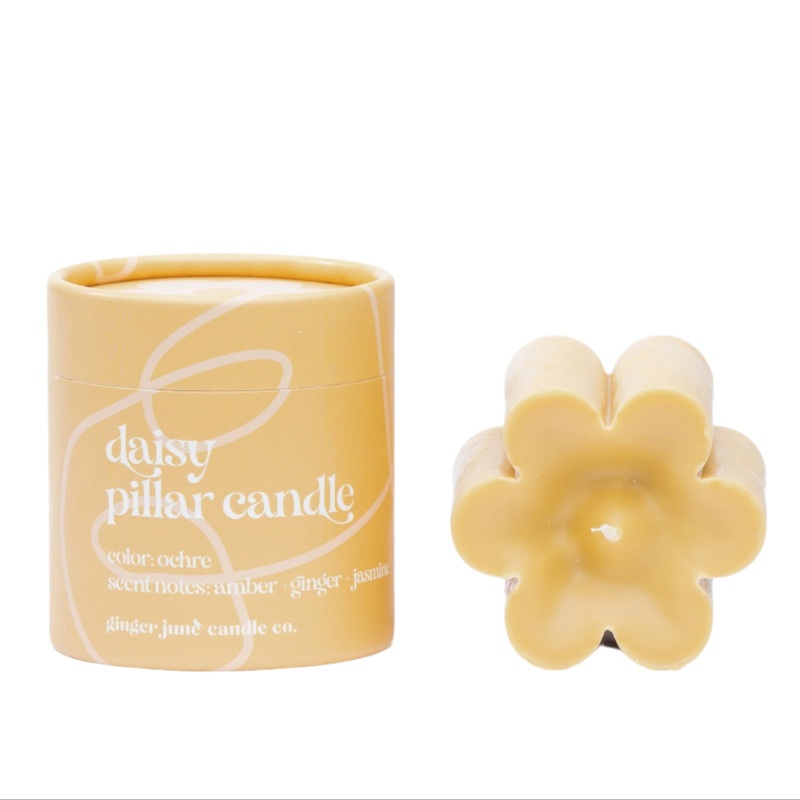 Ochre Daisy Pillar Candle