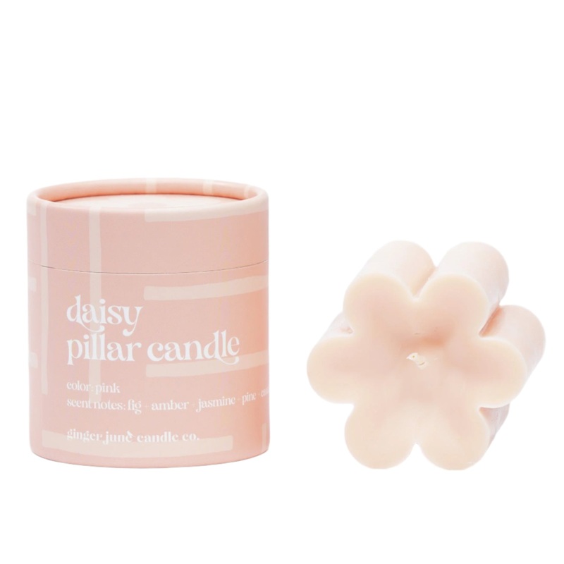 Pink Daisy Pillar Candle