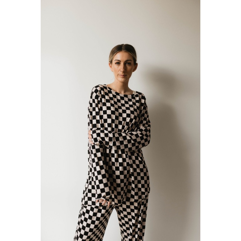 Adult  Bamboo Pajamas | Black Checker