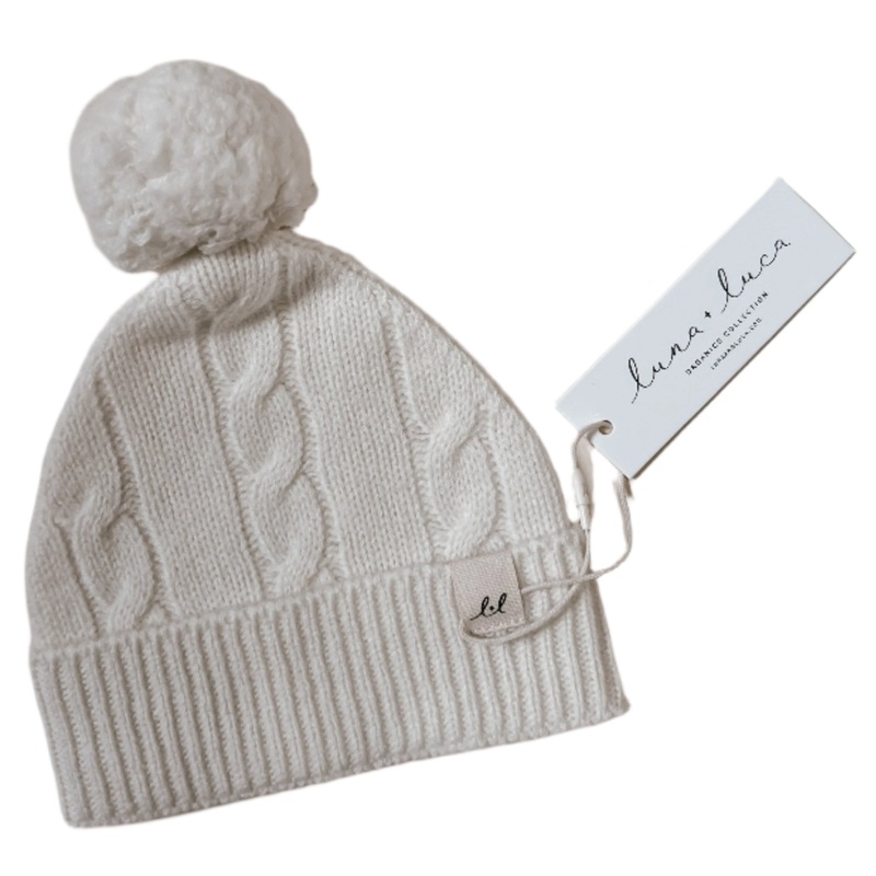 Luna + Luca Cable Knit Pom Beanie – Off-White