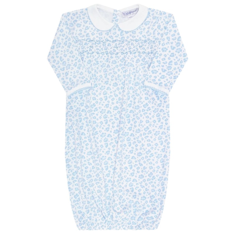 Blue Cheetah Print Smocked Gown