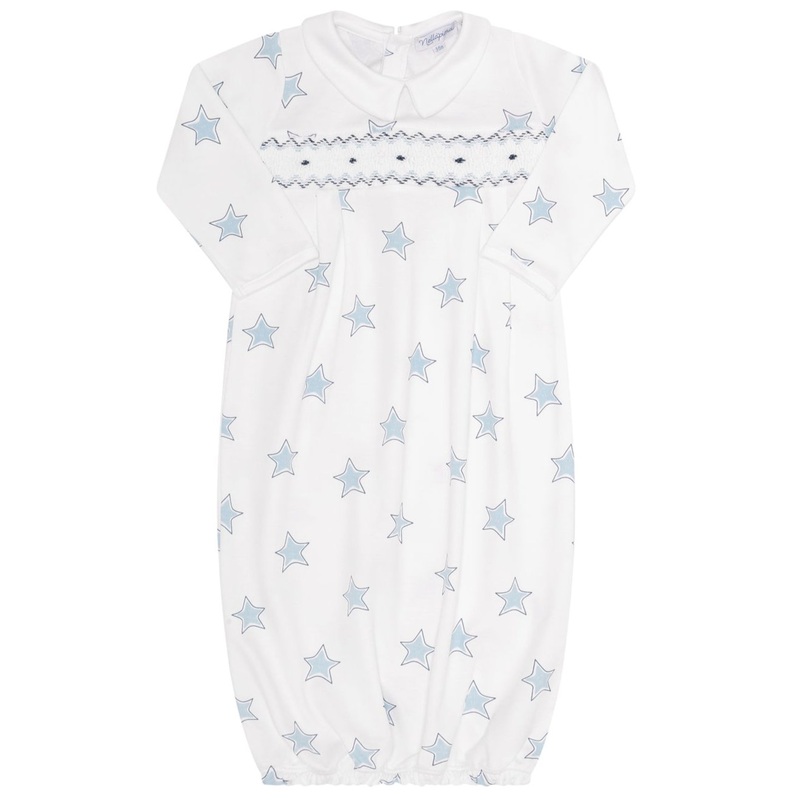 Blue Stars Print Smocked Gown