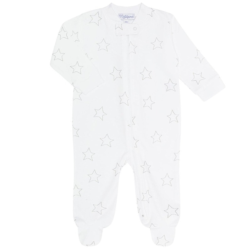 Grey Stars Print Zipper Footie