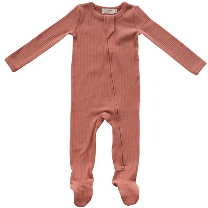 Organic Cotton Ribbed Footie – Terracotta