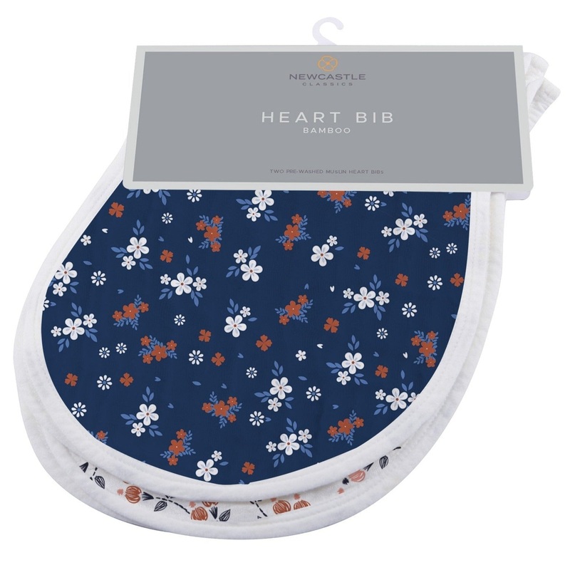Blooms Floral Bamboo Heart Bib 2PK
