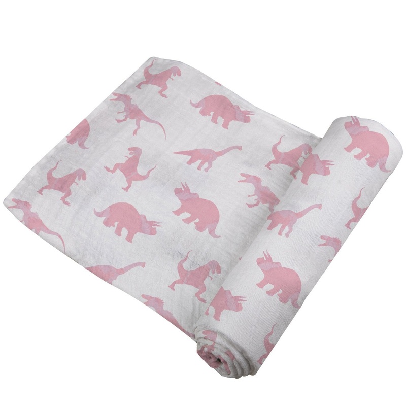 Pink Dinosaurs Bamboo Muslin Swaddle