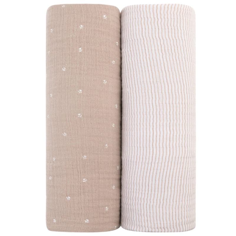 2 Pack Cotton Muslin Swaddle Blanket – Mauve Tulip & Stripes