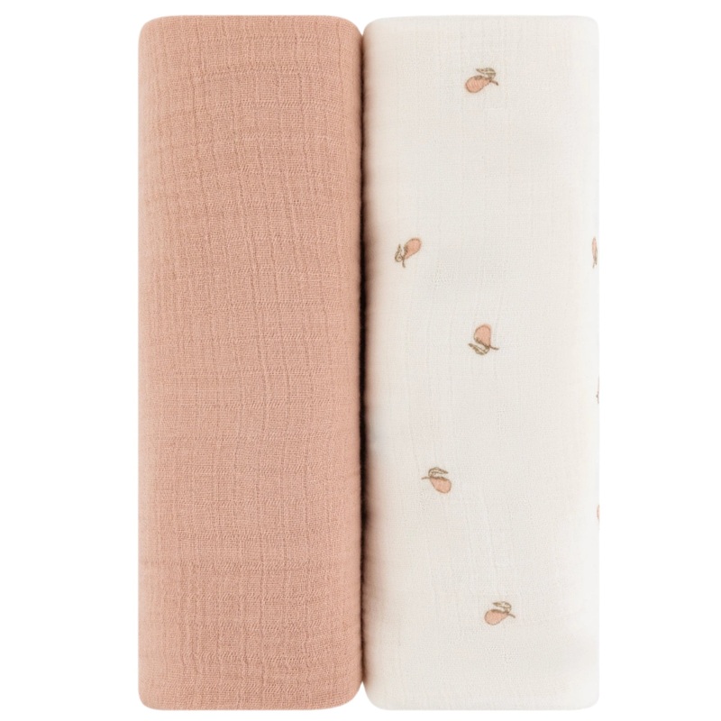 2 Pack Cotton Muslin Swaddle Blanket – Pink Pear & Solid Pink